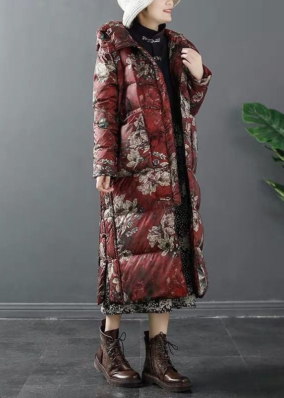 Chic Red Hooded Print Duck Down Winter down coat - Down Jackets - DYAVOR®
