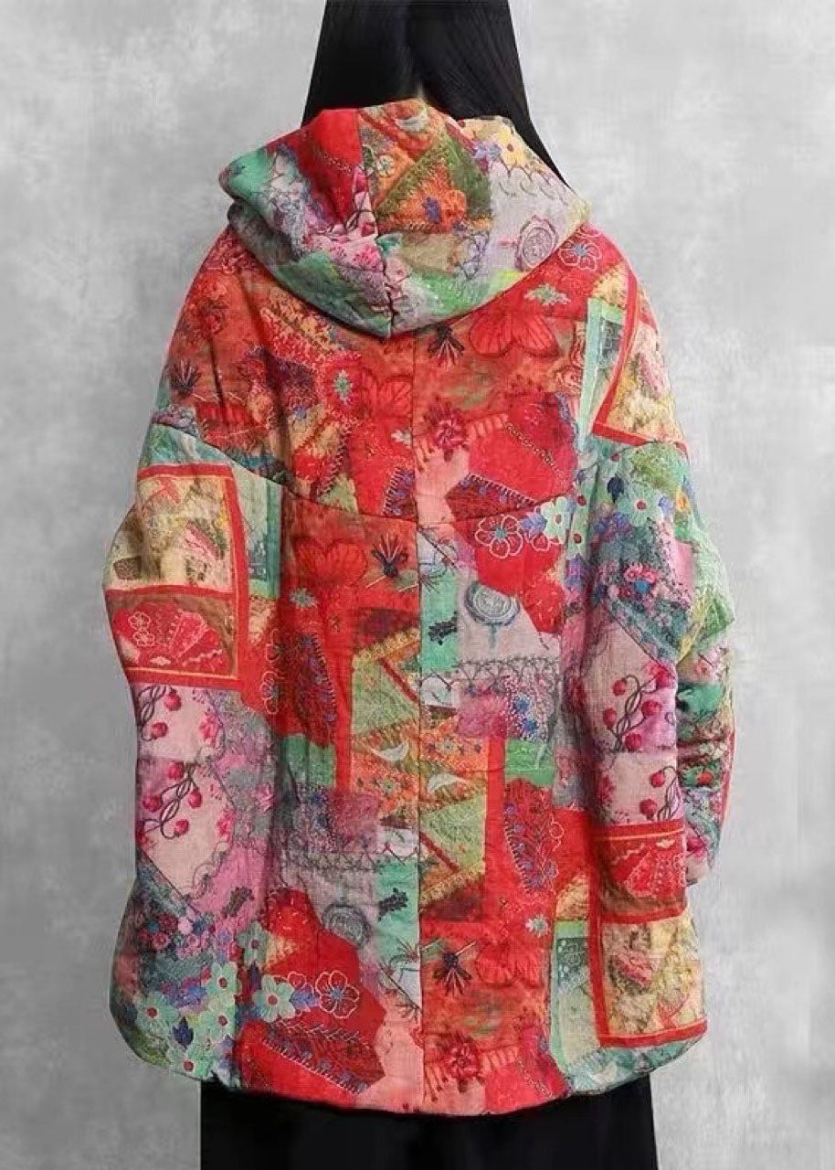Chic Red Loose hooded Pockets Winter Cotton Puffer Jacket - Down Jackets - DYAVOR®