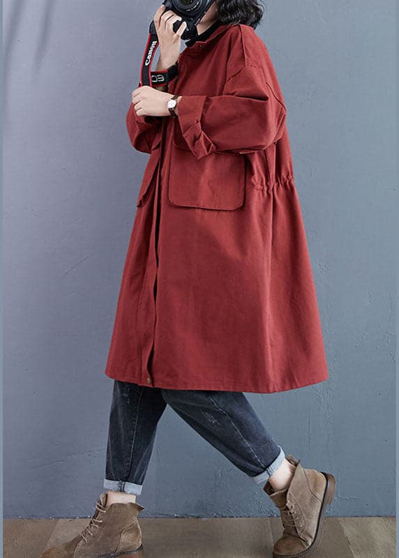 Chic Red Stand Collar Zippered Pockets Fall Long Sleeve Trench Coats - Trench coats - DYAVOR®