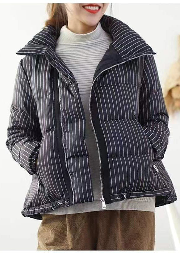 Chic Red Striped Stand Collar zippered Winter Chiffon Puffers Jackets - Down Jackets - DYAVOR®