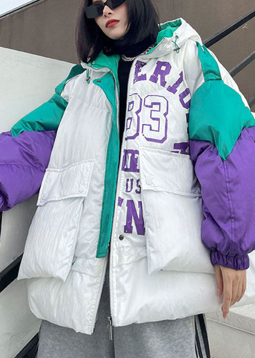 Chic White hooded Graphic Warm Winter Cotton winter jacket - Down Jackets - DYAVOR®