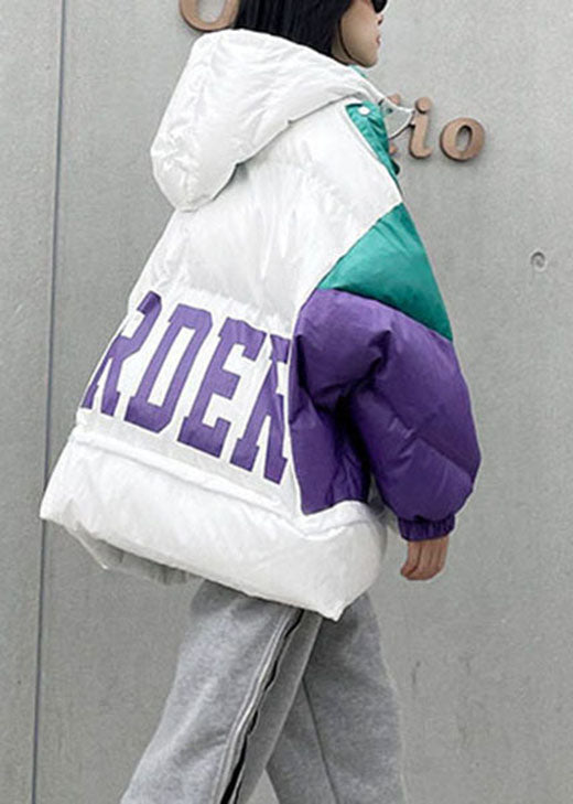 Chic White hooded Graphic Warm Winter Cotton winter jacket - Down Jackets - DYAVOR®