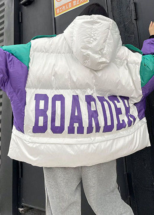 Chic White hooded Graphic Warm Winter Cotton winter jacket - Down Jackets - DYAVOR®