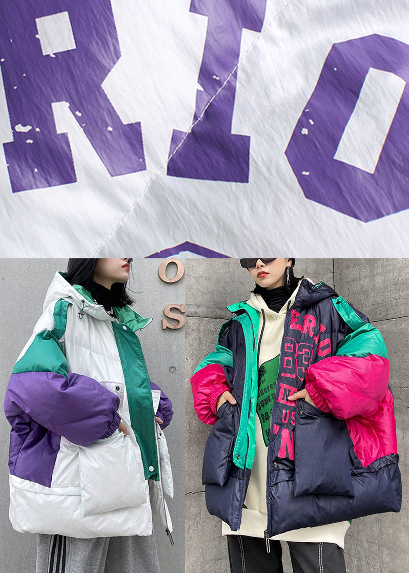 Chic White hooded Graphic Warm Winter Cotton winter jacket - Down Jackets - DYAVOR®