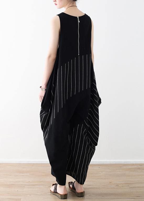Chic trousers oversized black striped Wardrobes sleeveless asymmetric jumpsuit pants - - DYAVOR®