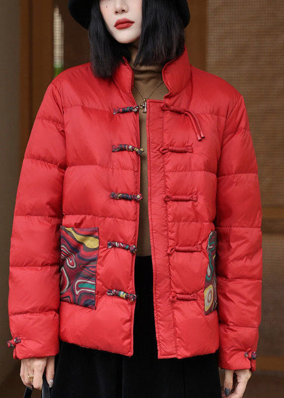 Chinese Style Red Stand Collar Oriental Button Duck Down Puffers Jackets Winter - Down Jackets - DYAVOR®