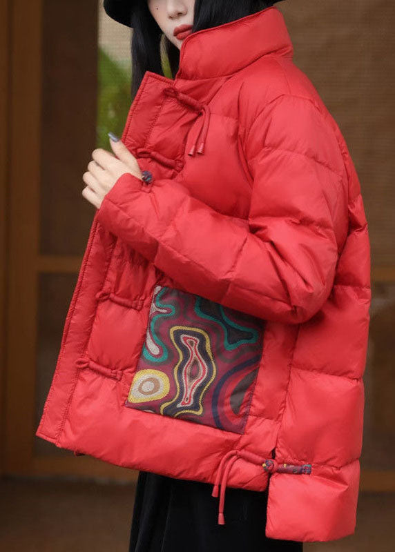 Chinese Style Red Stand Collar Oriental Button Duck Down Puffers Jackets Winter - Down Jackets - DYAVOR®