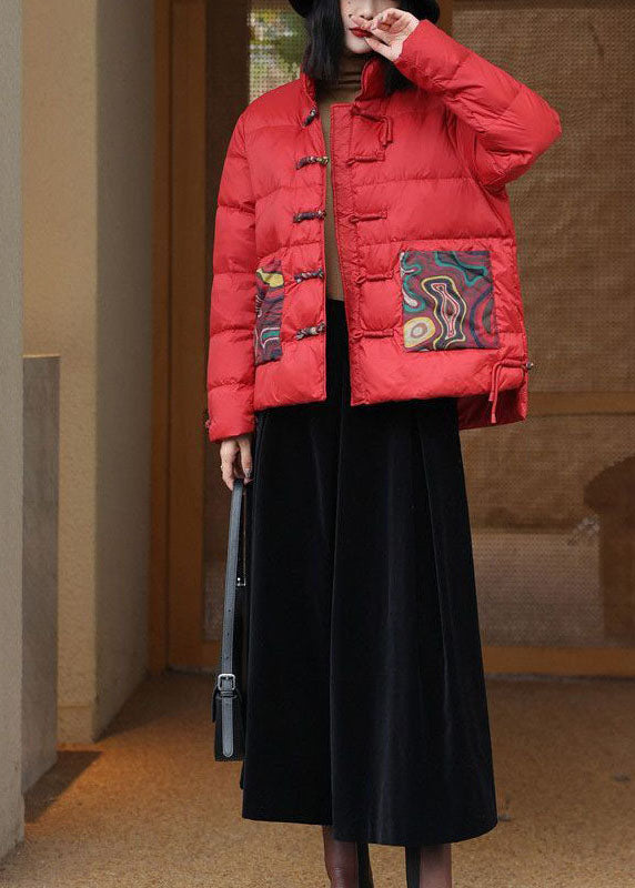 Chinese Style Red Stand Collar Oriental Button Duck Down Puffers Jackets Winter - Down Jackets - DYAVOR®