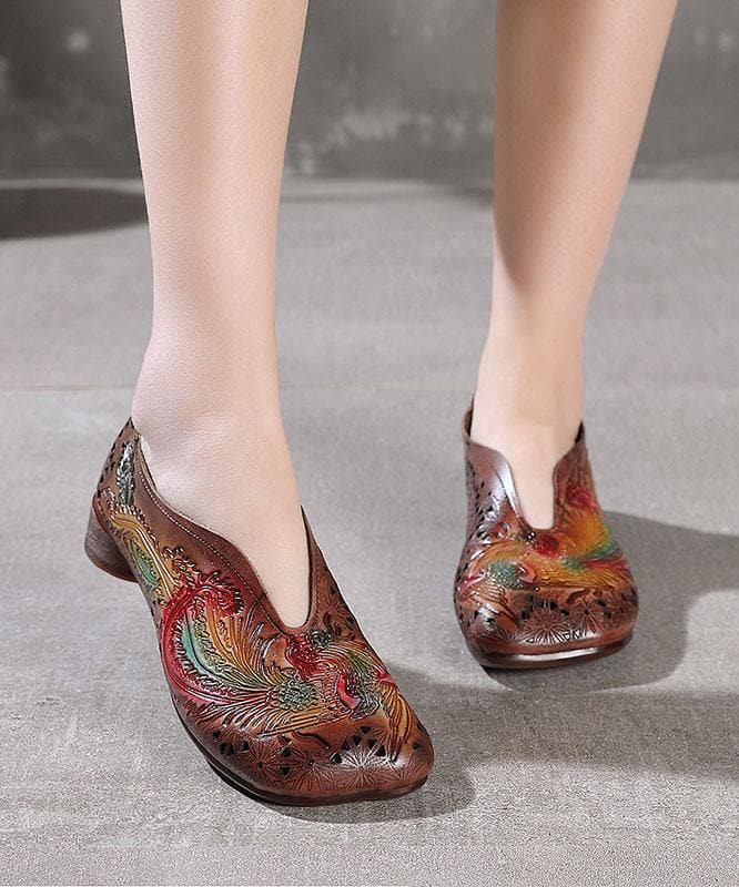 Chocolate Hollow Out Flat Embossed Shoes For Women - Flats Shoes - DYAVOR®