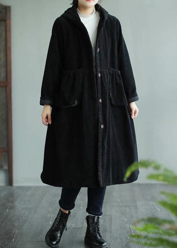 Classy Black Fine Maxi Coat Sewing Hooded Pockets Women Coats - Trench coats - DYAVOR®