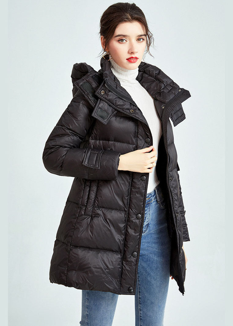 Classy Black Hooded Drawstring Pockets Fine Duck Down Filled Parka Winter - Down Jackets - DYAVOR®