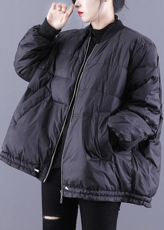 Classy Black Stand Collar Oversized Fine Cotton Filled Puffer Jacket Winter - Down Jackets - DYAVOR®
