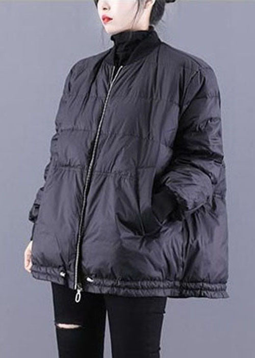 Classy Black Stand Collar Oversized Fine Cotton Filled Puffer Jacket Winter - Down Jackets - DYAVOR®