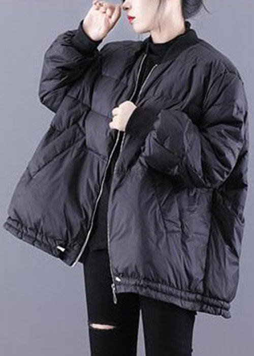 Classy Black Stand Collar Oversized Fine Cotton Filled Puffer Jacket Winter - Down Jackets - DYAVOR®