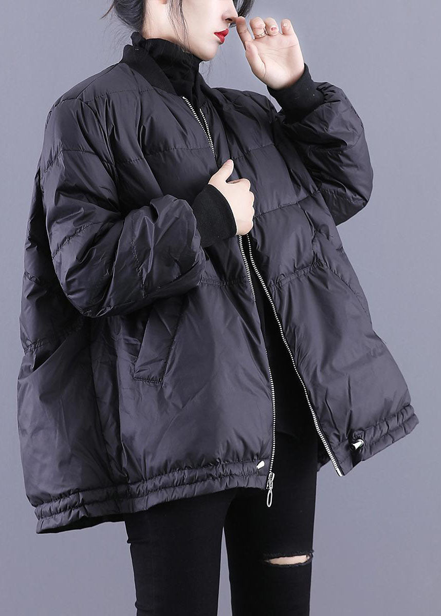 Classy Black Stand Collar Oversized Fine Cotton Filled Puffer Jacket Winter - Down Jackets - DYAVOR®