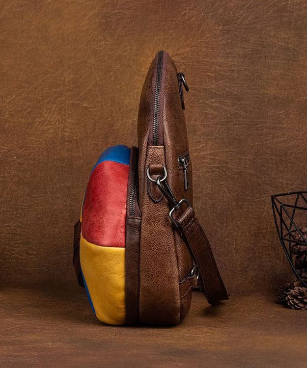 Classy Brown Colorblock Paitings Calf Leather Backpack Bag - Backpack Bag - DYAVOR®