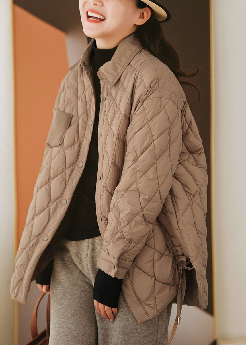 Classy Brown Peter Pan Collar Drawstring Duck Down Down Coats Winter - Down Jackets - DYAVOR®