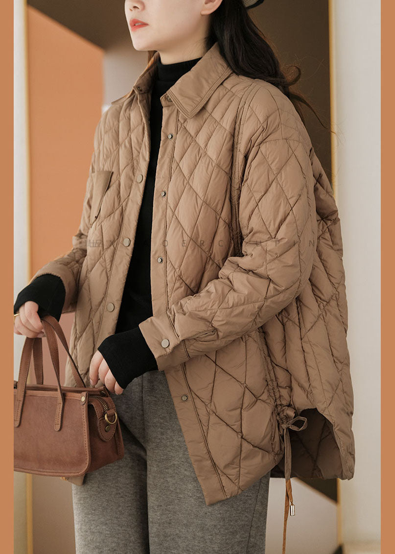 Classy Brown Peter Pan Collar Drawstring Duck Down Down Coats Winter - Down Jackets - DYAVOR®