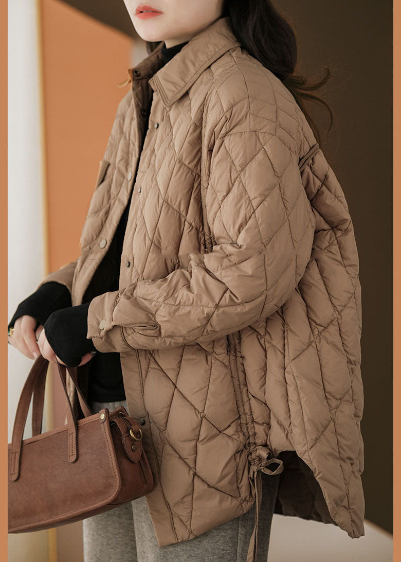 Classy Brown Peter Pan Collar Drawstring Duck Down Down Coats Winter - Down Jackets - DYAVOR®