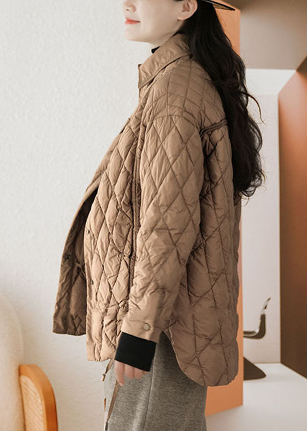 Classy Brown Peter Pan Collar Drawstring Duck Down Down Coats Winter - Down Jackets - DYAVOR®
