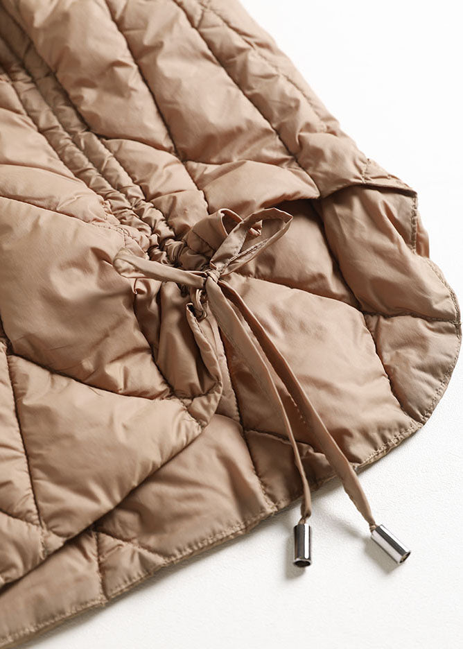 Classy Brown Peter Pan Collar Drawstring Duck Down Down Coats Winter - Down Jackets - DYAVOR®