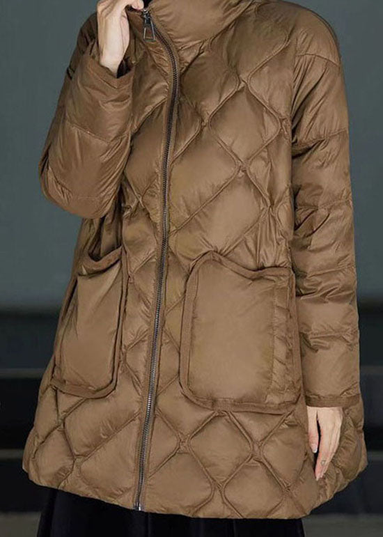 Classy Brown Stand Collar Zippered Duck Down Puffers Coats Winter - Down Jackets - DYAVOR®