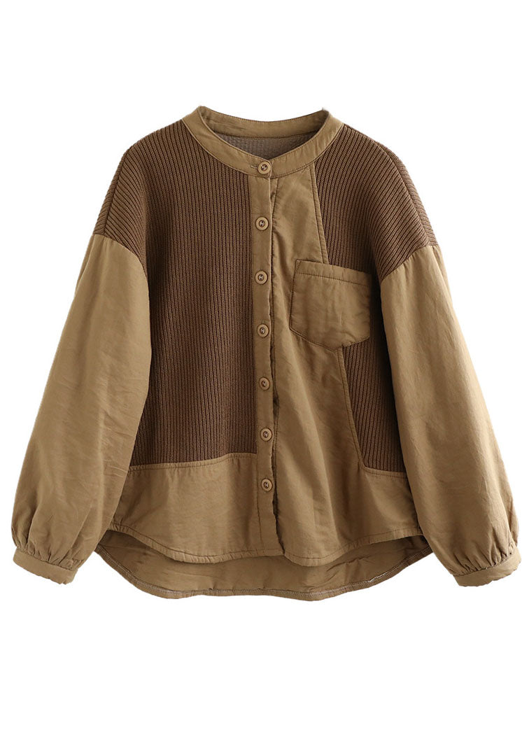 Classy Coffee O-Neck Patchwork Pockets Fine Cotton Filled Parka Jacket Winter - Down Jackets - DYAVOR®