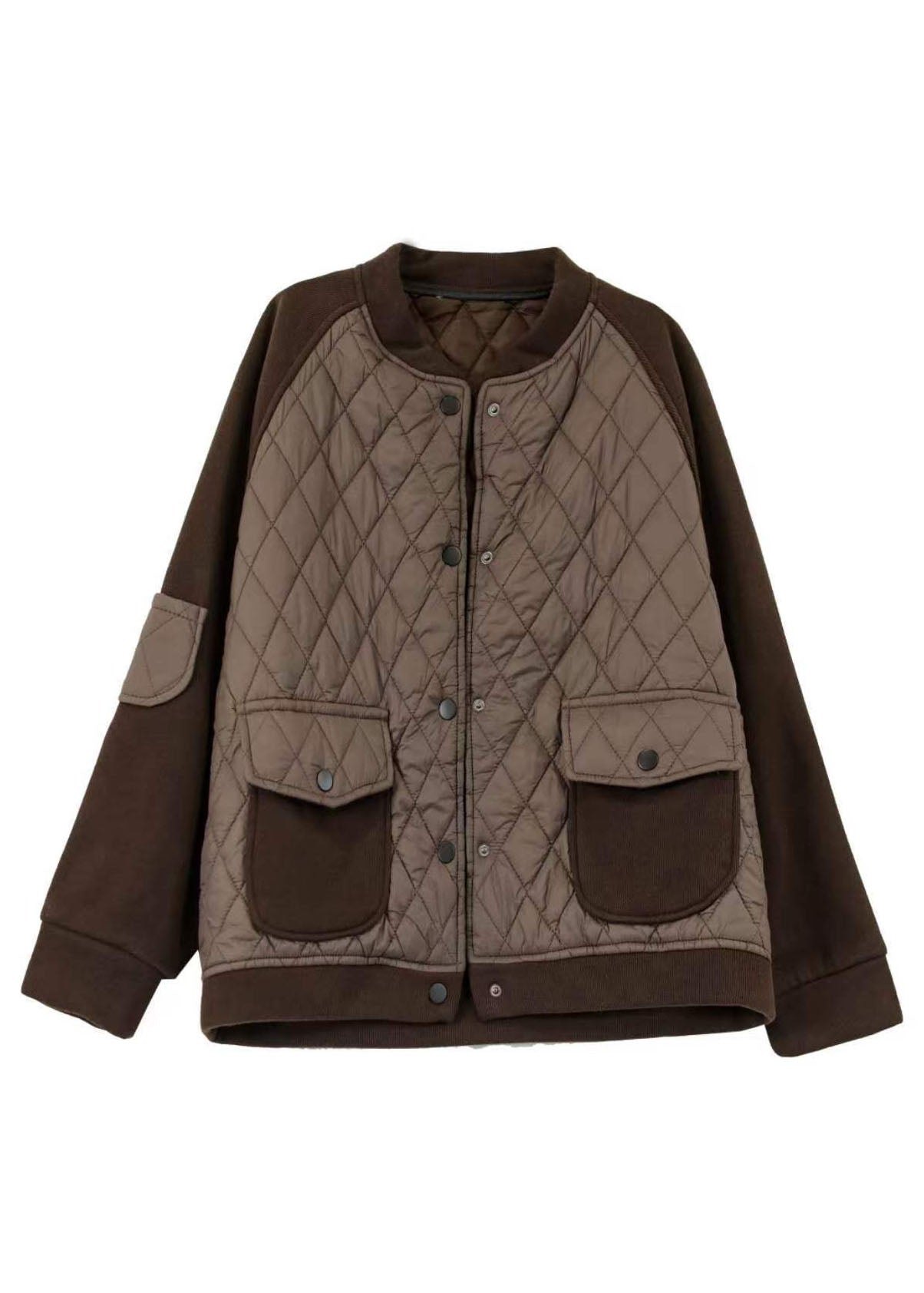 Classy Chocolate Stand Collar Pockets Patchwork Fine Cotton Filled Jackets Winter - Down Jackets - DYAVOR®