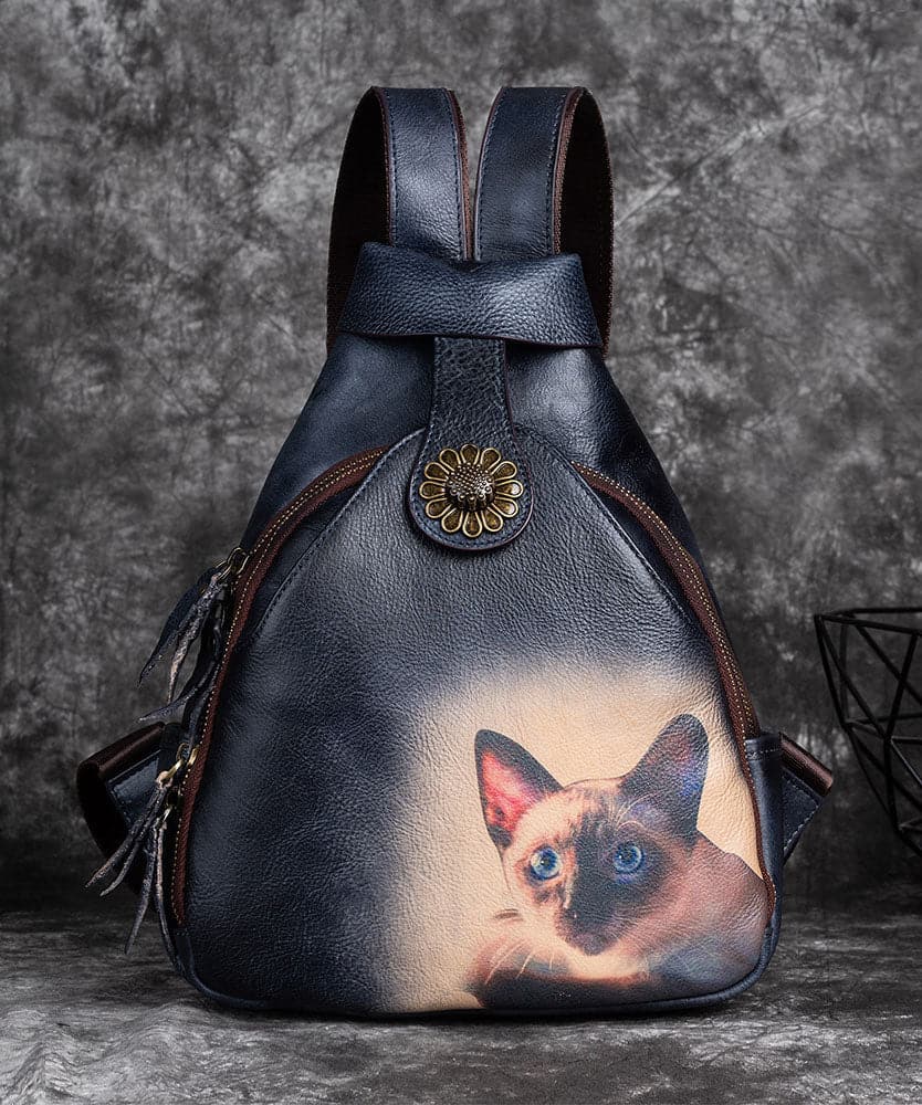 Classy Green kitten Print Calf Leather Backpack Bag - Backpack Bag - DYAVOR®