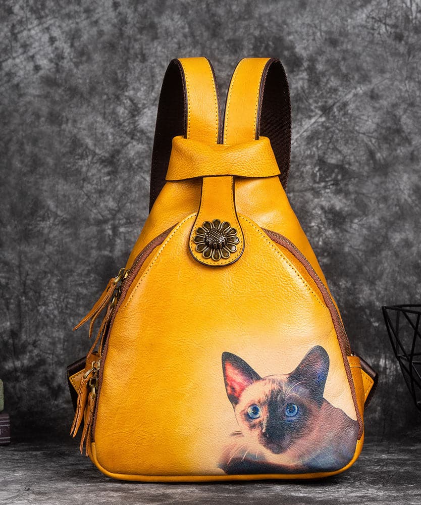 Classy Green kitten Print Calf Leather Backpack Bag - Backpack Bag - DYAVOR®