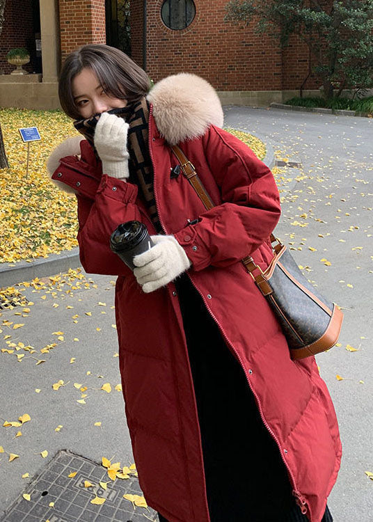 Classy Red Hooded Fur Collar Thick Duck Down Jacket In Winter - Down Jackets - DYAVOR®
