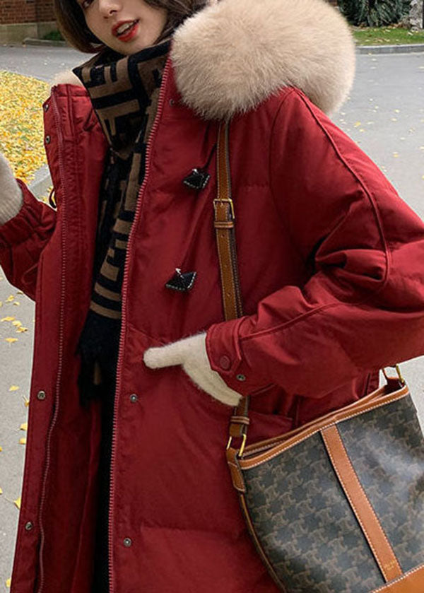 Classy Red Hooded Fur Collar Thick Duck Down Jacket In Winter - Down Jackets - DYAVOR®