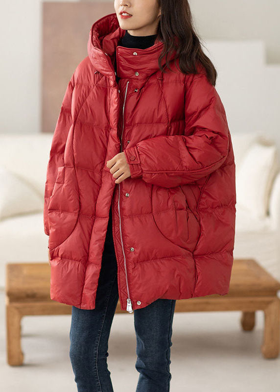Classy Red Hooded Oversized Drawstring Duck Down Down Coat Winter - Down Jackets - DYAVOR®
