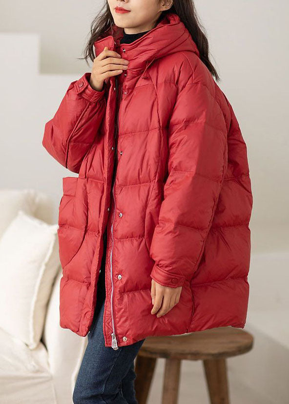 Classy Red Hooded Oversized Drawstring Duck Down Down Coat Winter - Down Jackets - DYAVOR®