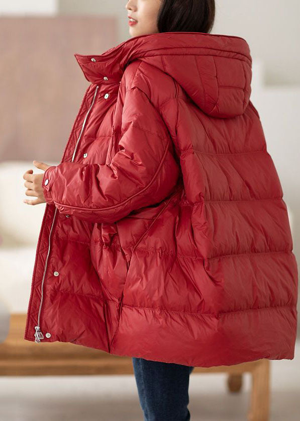 Classy Red Hooded Oversized Drawstring Duck Down Down Coat Winter - Down Jackets - DYAVOR®