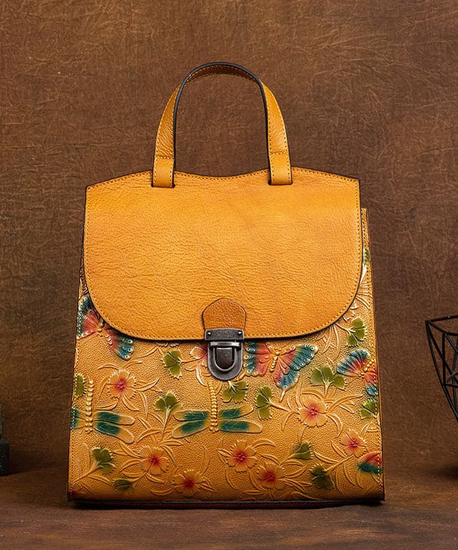 Classy Yellow Embossing Paitings Calf Leather Backpack Bag - Backpack Bag - DYAVOR®