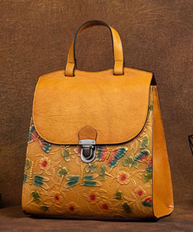 Classy Yellow Embossing Paitings Calf Leather Backpack Bag - Backpack Bag - DYAVOR®