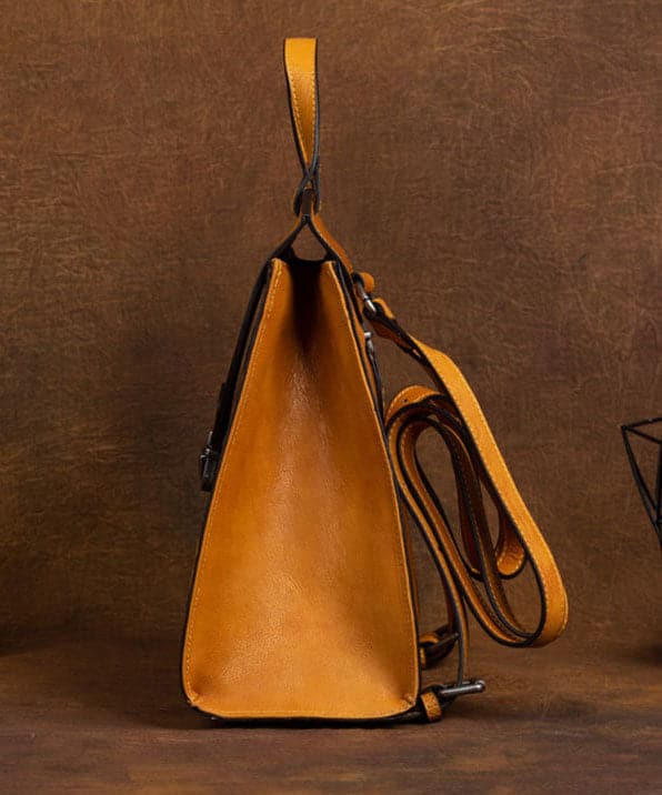 Classy Yellow Embossing Paitings Calf Leather Backpack Bag - Backpack Bag - DYAVOR®