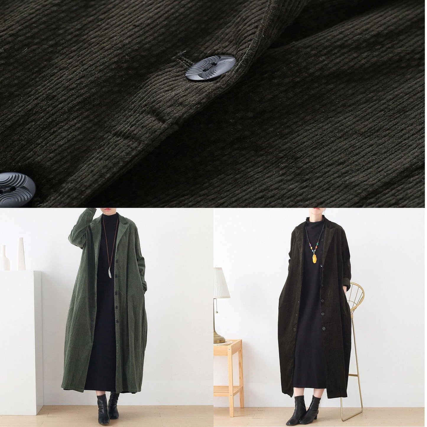 Classy army green Fashion clothes Inspiration suit collar striped women coats - Trench coats - DYAVOR®