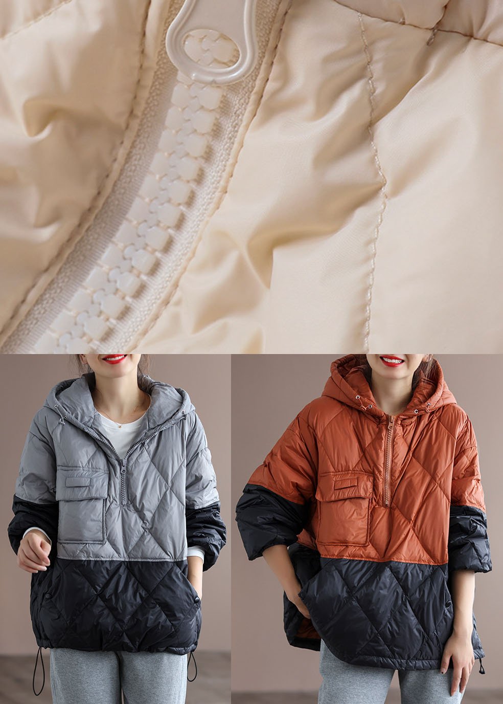 Grey zippered Pockets Duck Down Coat Winter Down Jacket - Down Jackets - DYAVOR®