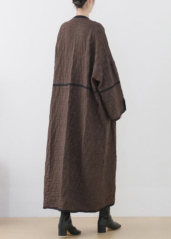Coffee Colour V Neck Patchwork Woolen Trench Coats Long Sleeve - Trench coats - DYAVOR®