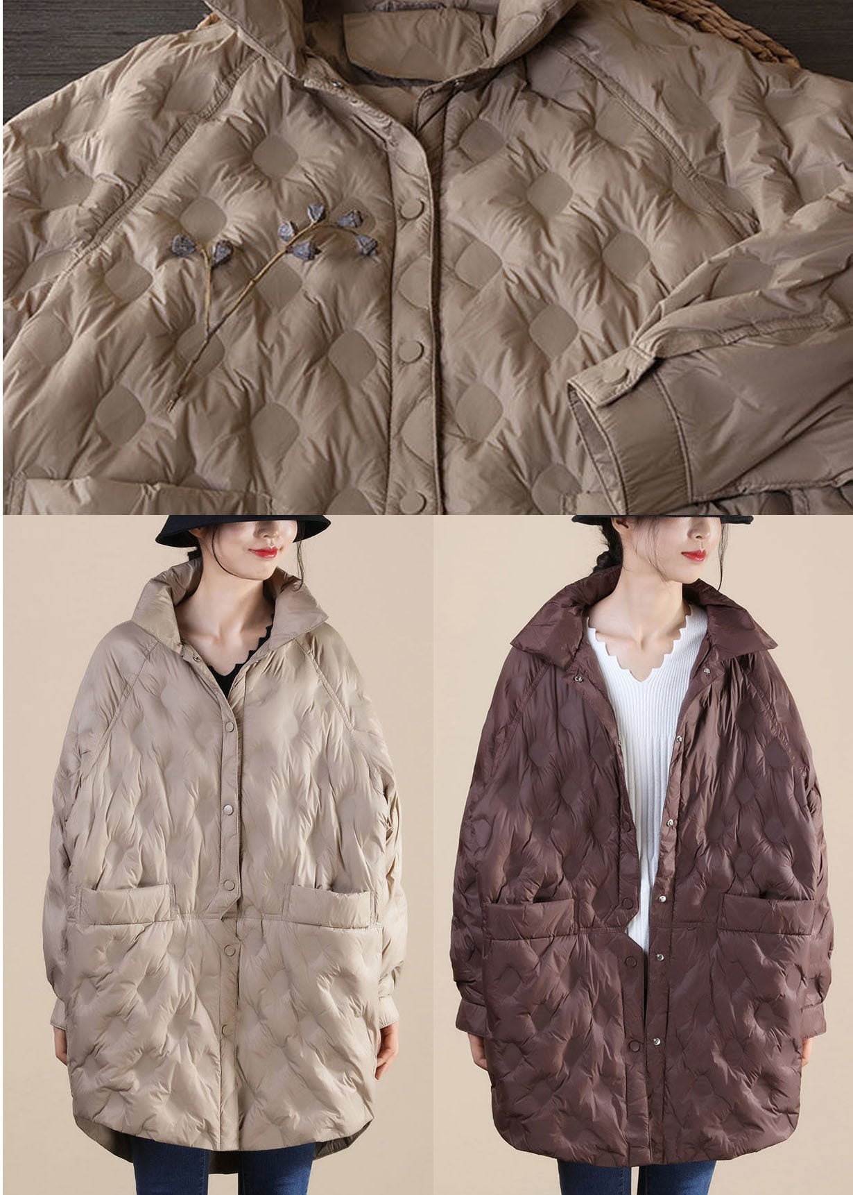 Chocolate Duck Down Canada Goose Jacket Stand Collar Pockets Winter - Down Jackets - DYAVOR®