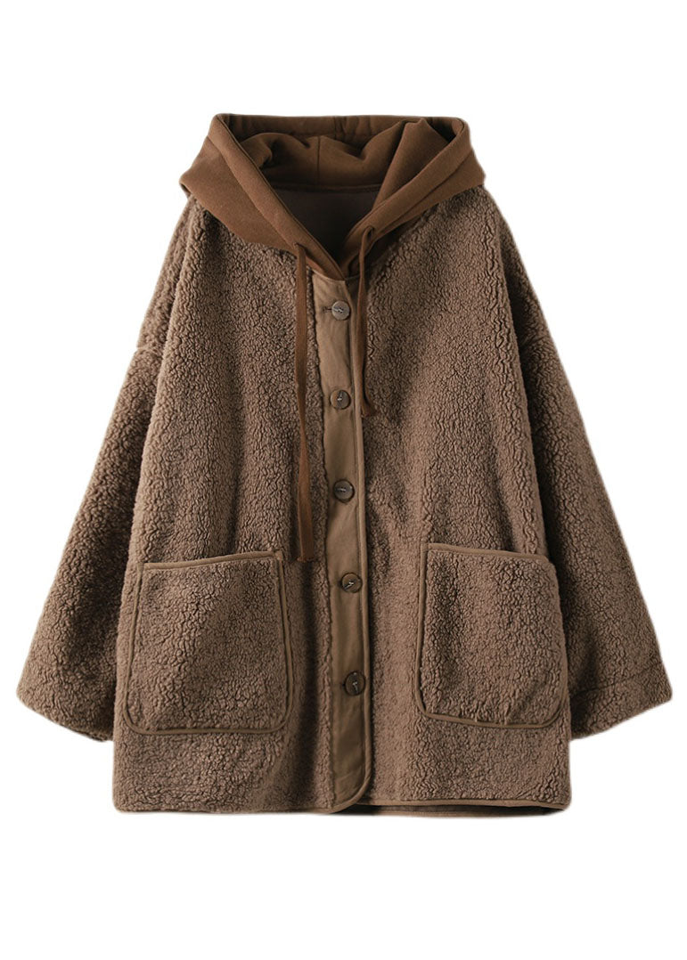 Chocolate Fake Two Piece Fine Cotton Filled Teddy Faux Fur Jackets Hooded Drawstring Winter - Down Jackets - DYAVOR®