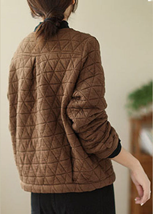 Chocolate Fine Cotton Filled Winter Coats V Neck Button Winter - Down Jackets - DYAVOR®