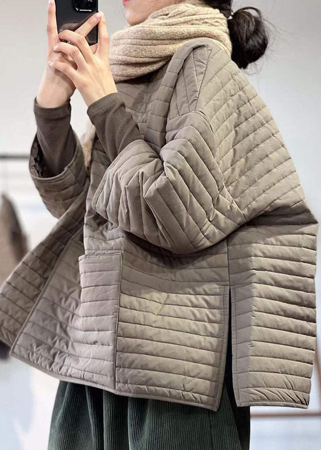Chocolate Loose Fine Cotton Filled Parkaer Single Breasted Side Open Winter - Down Jackets - DYAVOR®