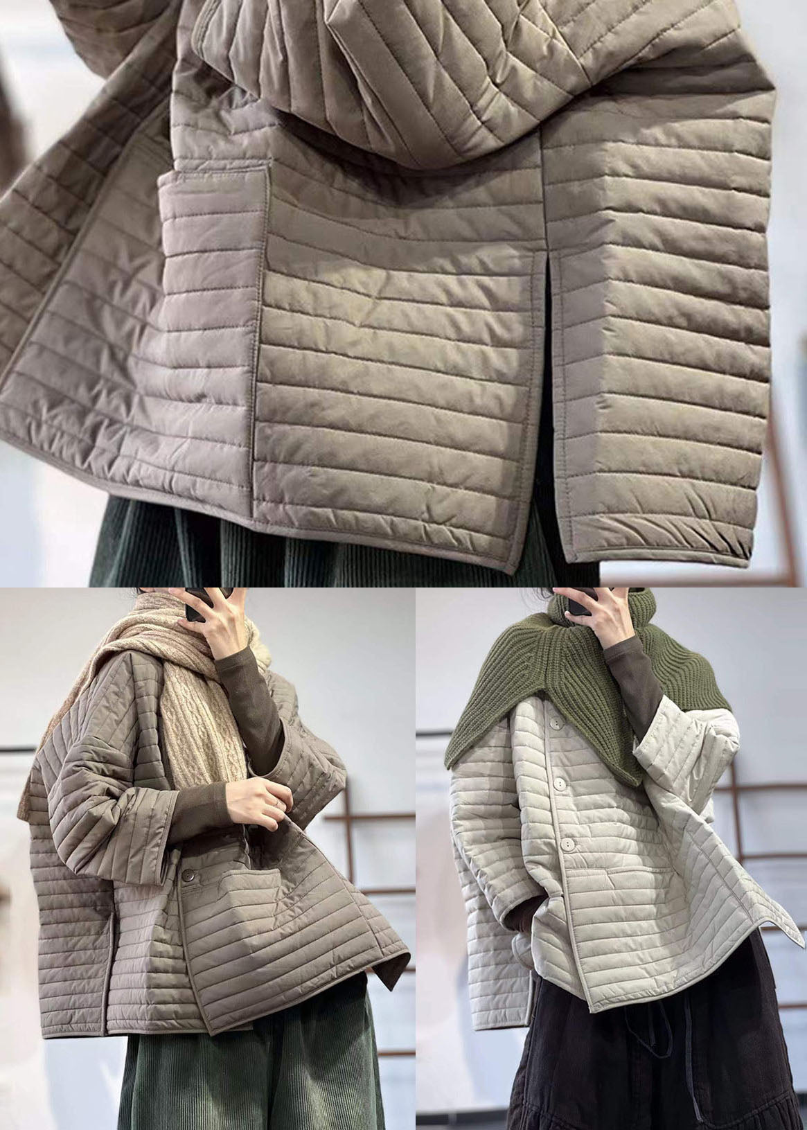 Chocolate Loose Fine Cotton Filled Parkaer Single Breasted Side Open Winter - Down Jackets - DYAVOR®