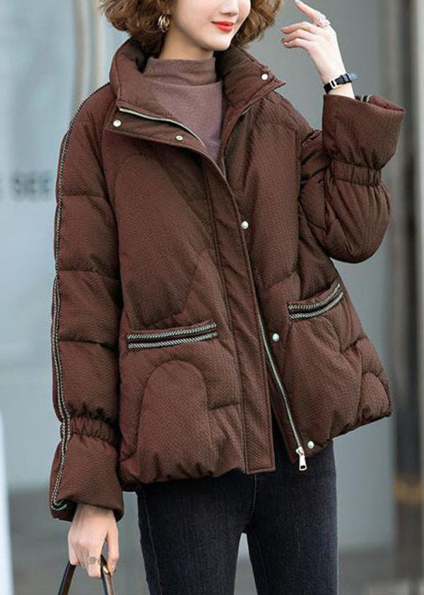 Chocolate Oversized Duck Down Down Jacket Stand Collar Zippered Winter - Down Jackets - DYAVOR®