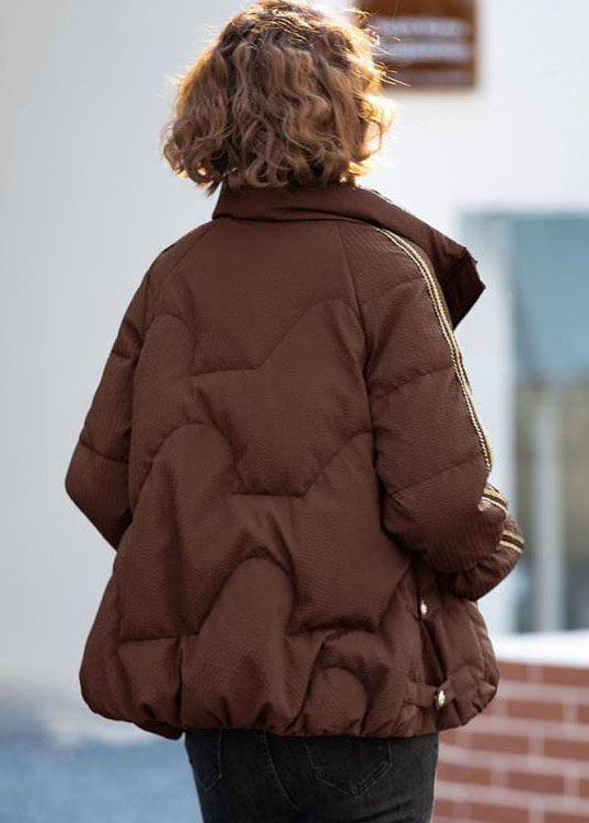 Chocolate Oversized Duck Down Down Jacket Stand Collar Zippered Winter - Down Jackets - DYAVOR®