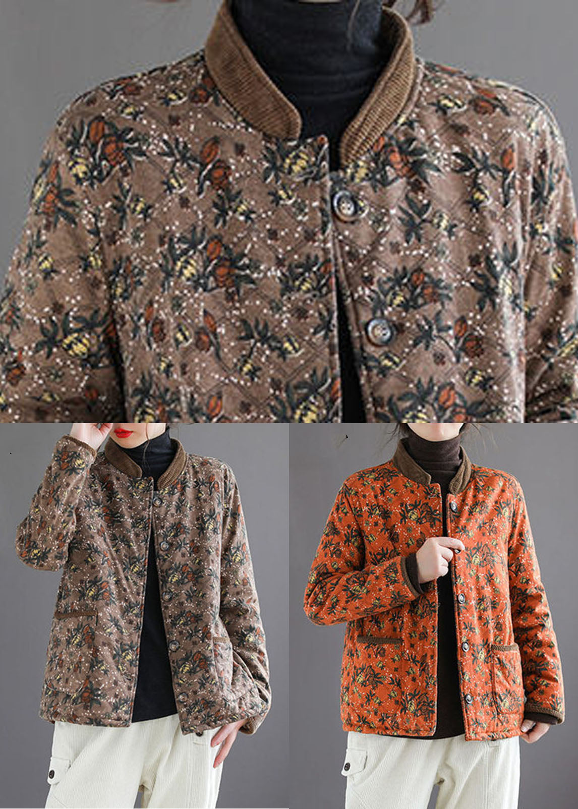 Chocolate Print Warm Fleece Puffers Jackets Stand Collar Winter - Down Jackets - DYAVOR®