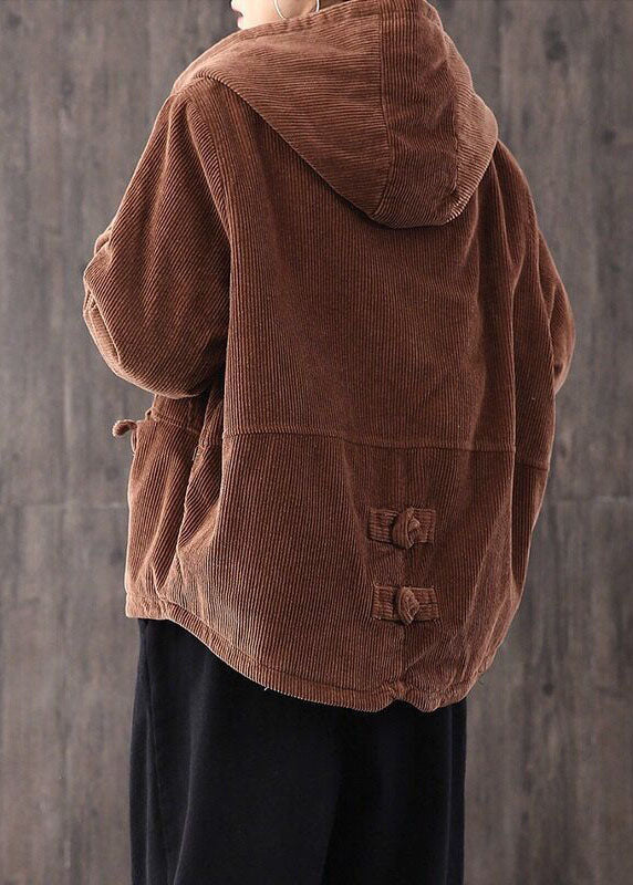 Chocolate Thick Fine Cotton Filled Corduroy Hooded Coat Winter - Down Jackets - DYAVOR®